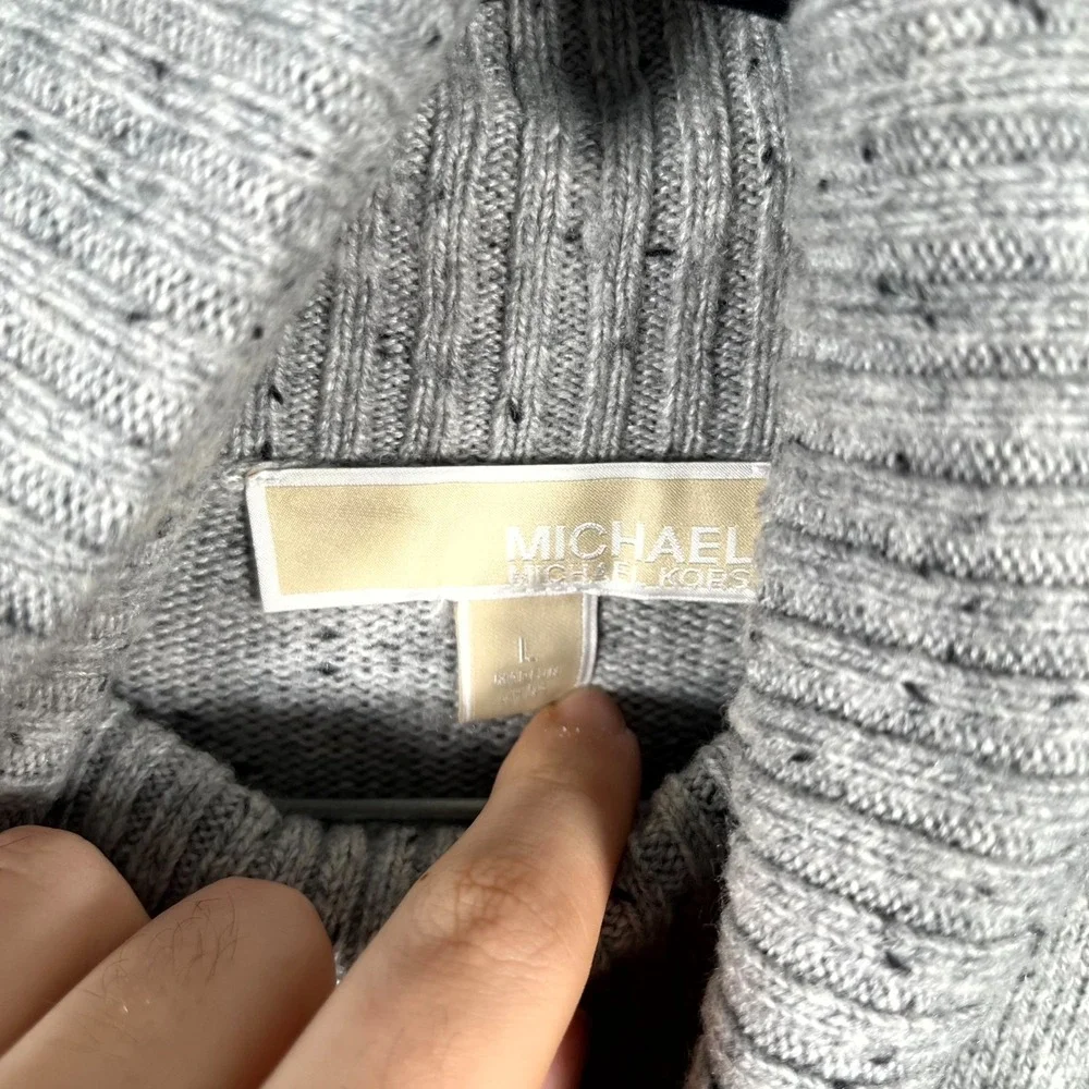 Michael Kors Sweater Womens Large Gray Tweed Knit Turtleneck Split Back Pullover